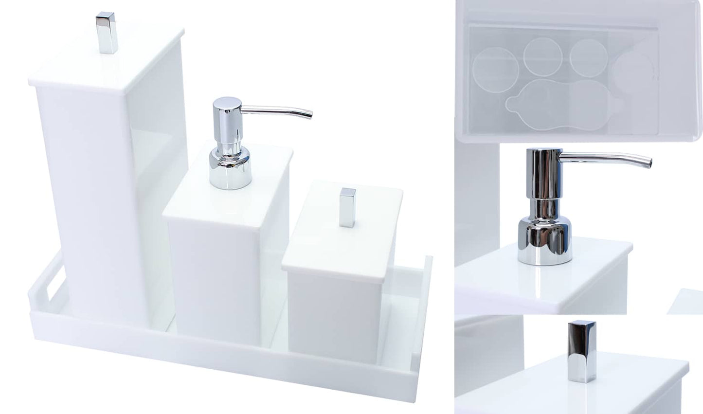 Kit 4 Peças c/ Tampa de Mesma Cor - Branco/Cromado - Casacril