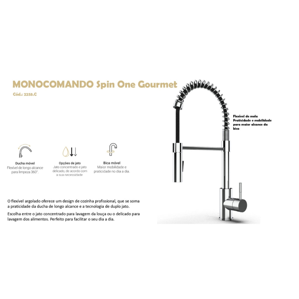 Misturador Monocomando de Mesa Spin One Gourmet - Cromado - Deca