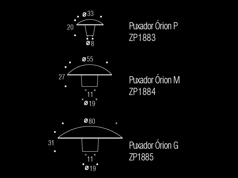 Puxador Orion 33x20mm - Preto - Zen