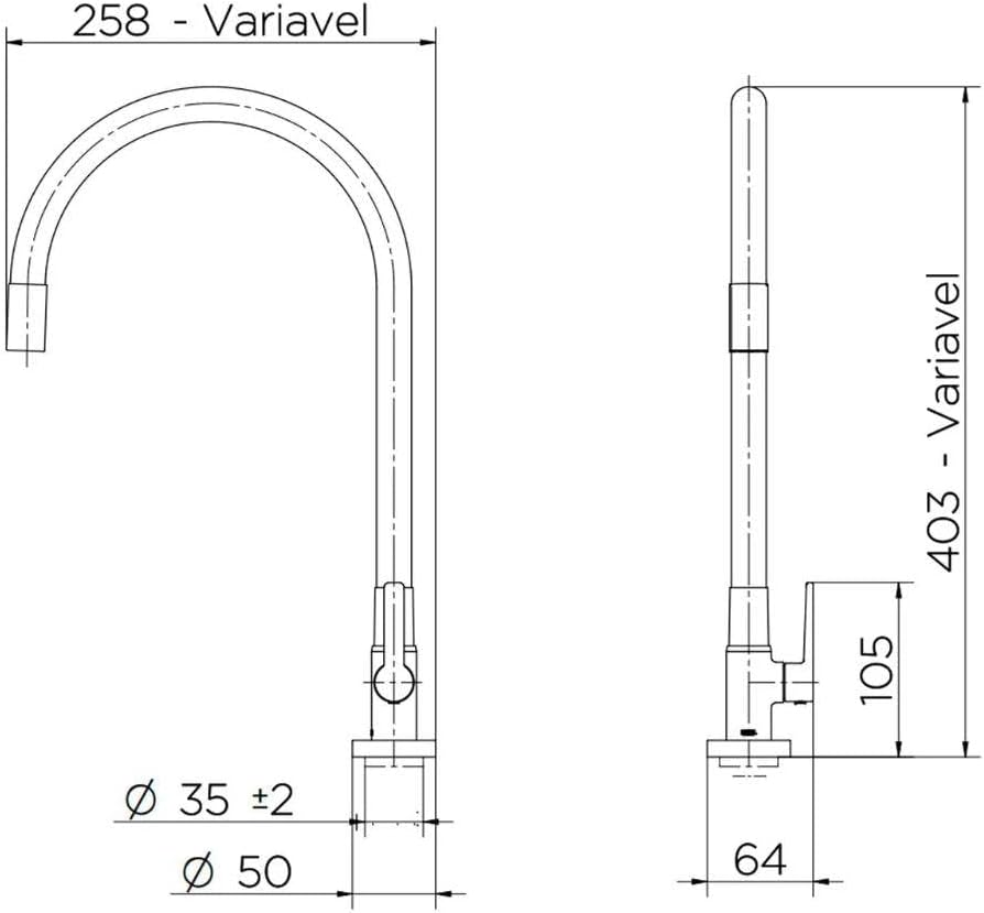 Torneira Bica Alta de Mesa p/ Cozinha Galiflex - Cromado/Preta - Docol