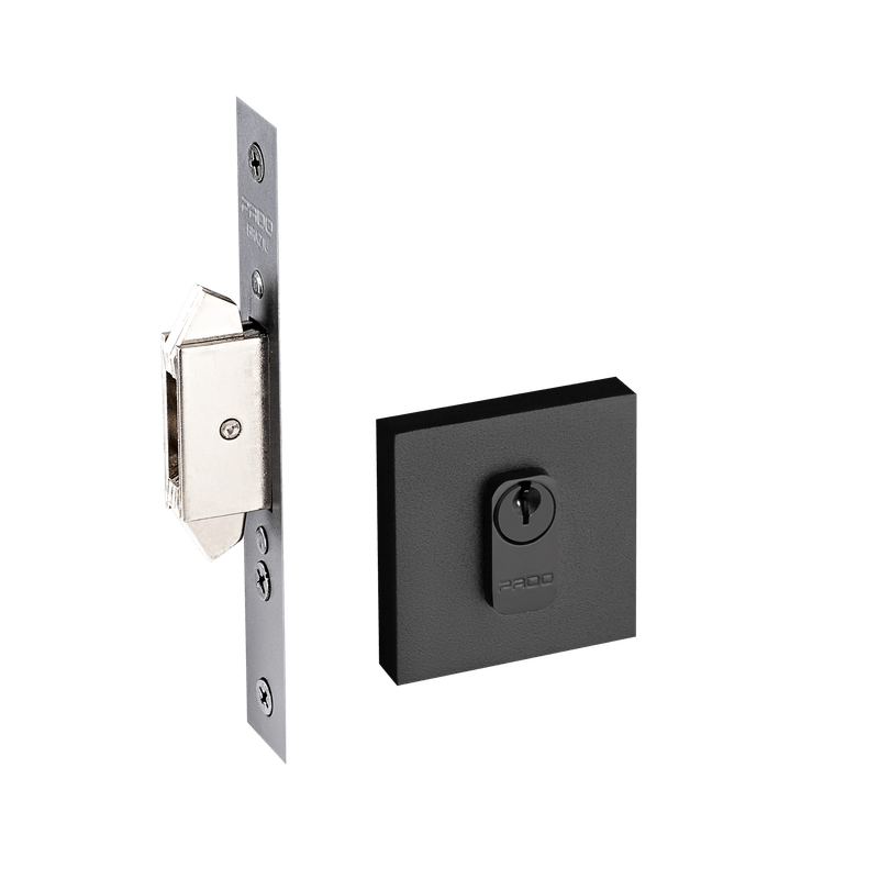 Fechadura Correr Externa Roseta Quadrada - Preto - Pado