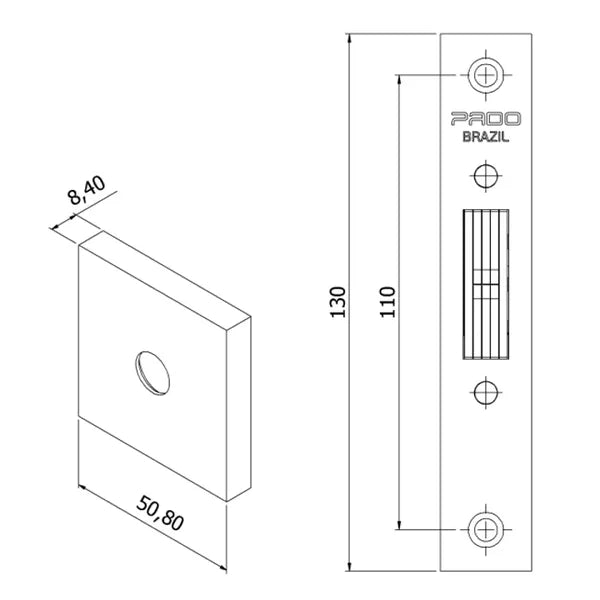 Fechadura Correr Externa Roseta Quadrada - Preto - Pado