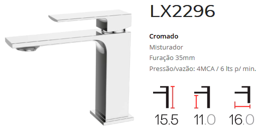 Misturador Monocomando Bica Baixa Lx2296G - Gold - Lexxa