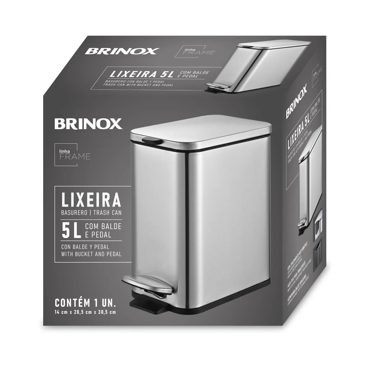 Lixeira Frame 5 Litros - Cor Inox - Brinox