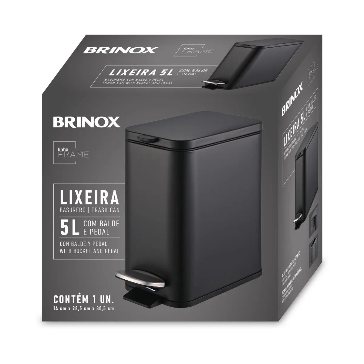 Lixeira Frame 5 Litros - Cor Preta - Brinox